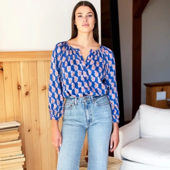 Emerson Fry Frances Blouse in Blue Paisley Flowers | Size Medium - Picture 13 of 13